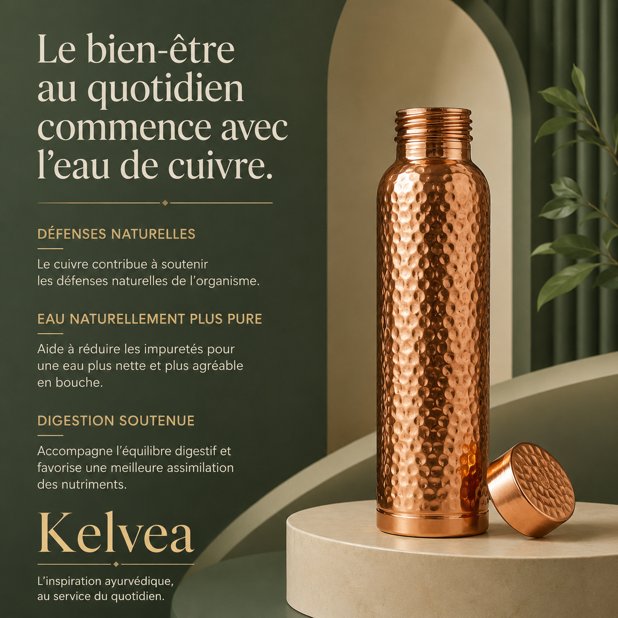 Gourde en Cuivre – Kelvea™ | Une Eau Naturellement Purifiée, Sans Plastique