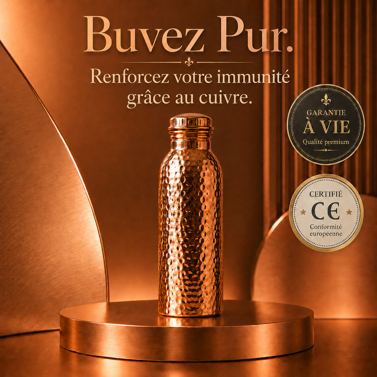 Gourde en Cuivre – Kelvea™ | Une Eau Naturellement Purifiée, Sans Plastique
