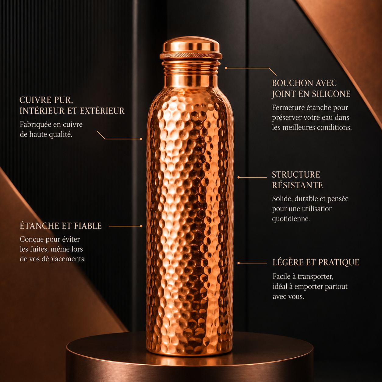 Gourde en Cuivre – Kelvea™ | Une Eau Naturellement Purifiée, Sans Plastique